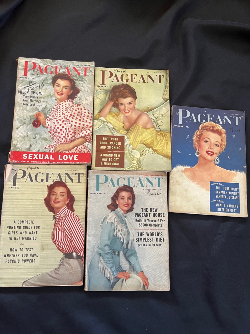 5 Vtg PAGEANT Magazines Hillman Periodicals Women's Digest 1953 1954 1955 MCM